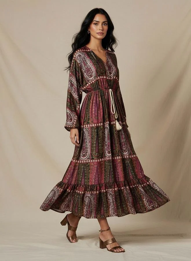 سبلاش فيڤ Kaftan Maxi Tie-Up Detail Dress with Paisley Print